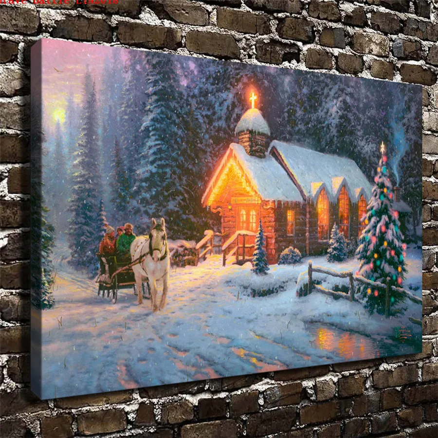 Томас Кинкейд Рождество часовни холст для живописи принт Гостиная домашний