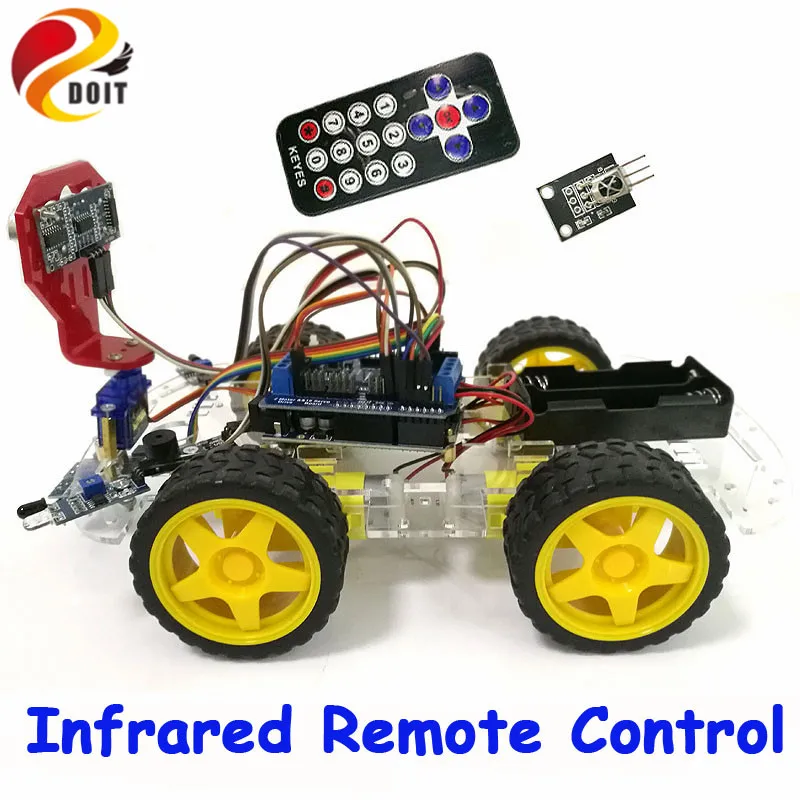 

IR Control Tracking Obstacle Avoidance 4WD Robot Car Chassis Kit for Arduino with UNO R3 Board+Motor Drive Shield Board DIY RC