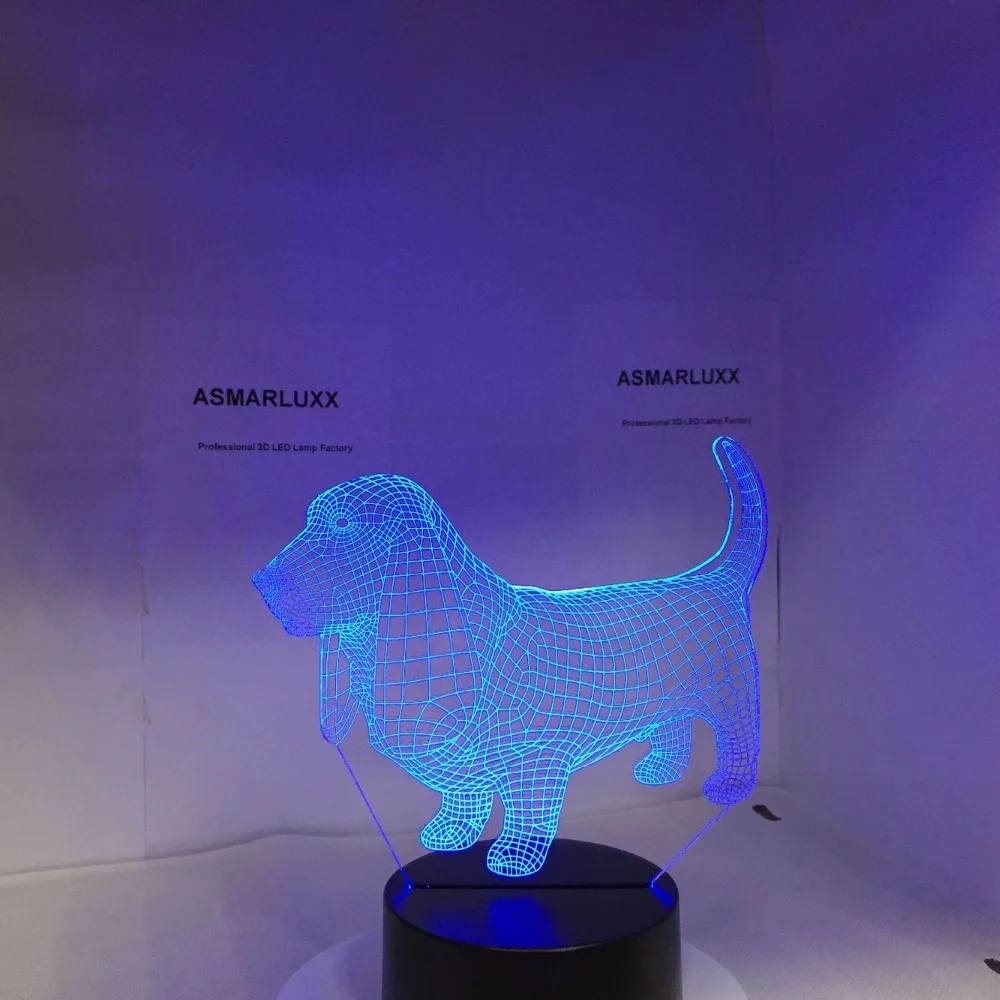 2018 Новый 3D собака Форма светодиодный Ночной светильник 7 Красочные визуальные