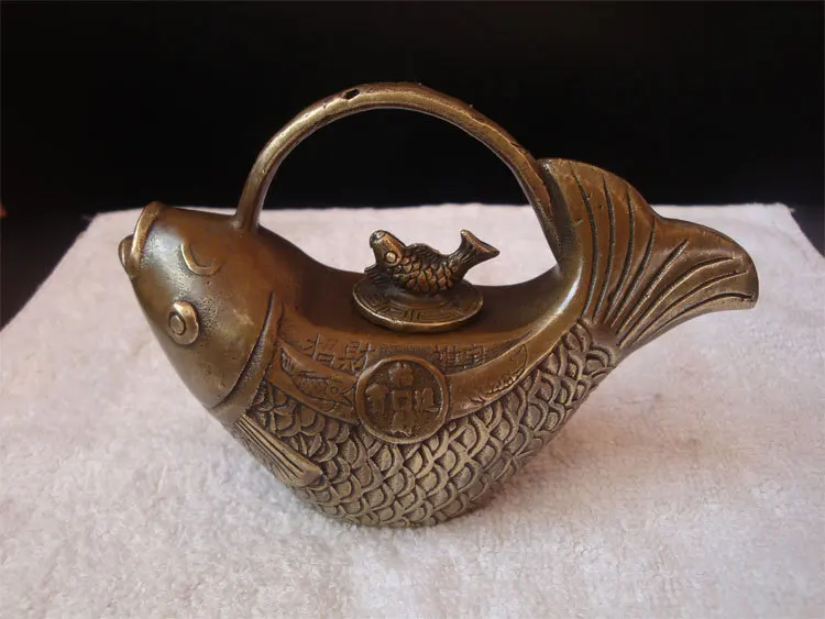 Antiqu антиквариат китайский латунный каре рыба чай горшок|pot|pot tea |