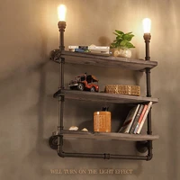 vintage retro loft industrial shelf wood wrought iron water pipe wall light for edison e27 wall lamp luminaria for cafe bar home