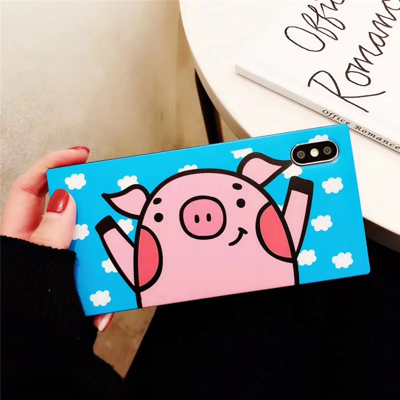 Square Cute Cartoon Pig Phone Case For iphone XS Max XR 8 8plus 7 7plus 6 6plus 6S 6Splus Plus Soft Back Cover Cases Capa |