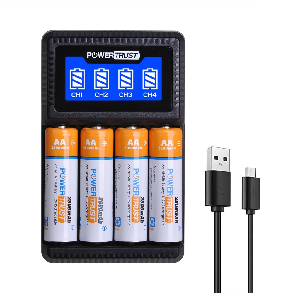 

AA AAA NiMH Rechargeable Battery and Charger with LCD Display for AA AAA Calculator, MP3 Player, Electric Toys Batteries