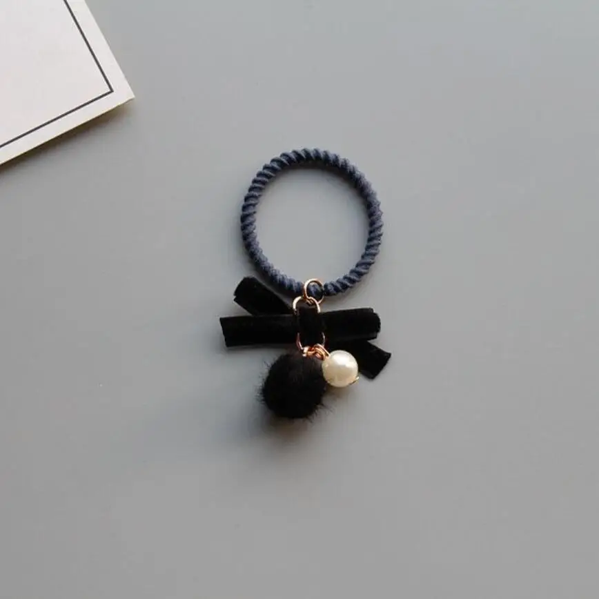 5pcs/lot Baby Girl Kids Hair Accessories Velvet Bow Faux Pearl Ball Elastic Tie Rope Band | Детская одежда и обувь