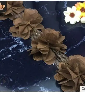 Coffee Misaya 3D шифон кластер Цветы Кружева платье украшения кружевной ткани аппликация отделка Швейные принадлежности 2 ярдов - Цвет: Coffee