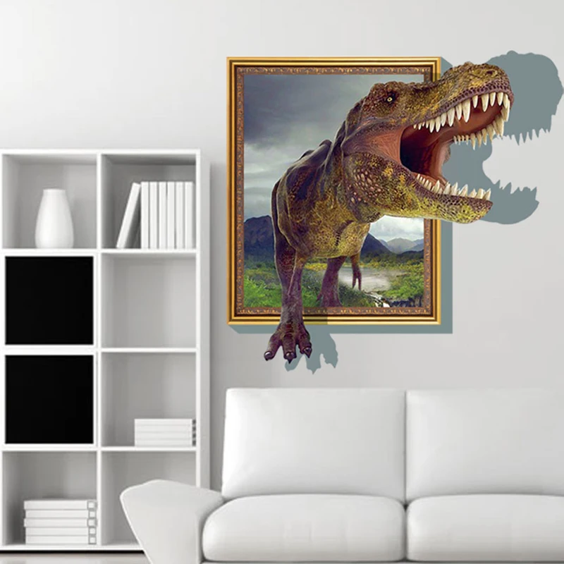3D окно через Динозавр наклейки на стену художественные для детской комнаты