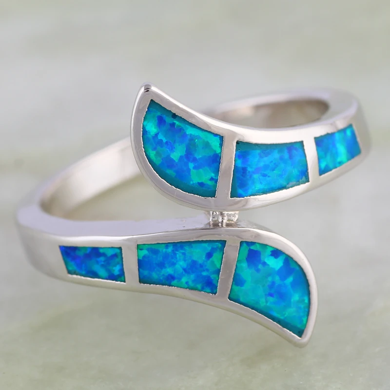 Женское кольцо с голубым огненным опалом серебряного цвета размеры 6 7 5 8 9 R535|ring