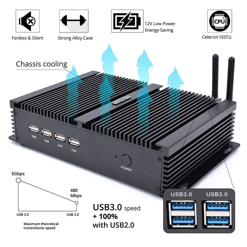 HYSTOU промышленный ПК Intel Core i5 3317u 1037u 1007u Мини ПК Windows 10 tv Box HDMI VGA Dual LAN 4 RS232 8 USB прочный ПК pfsense