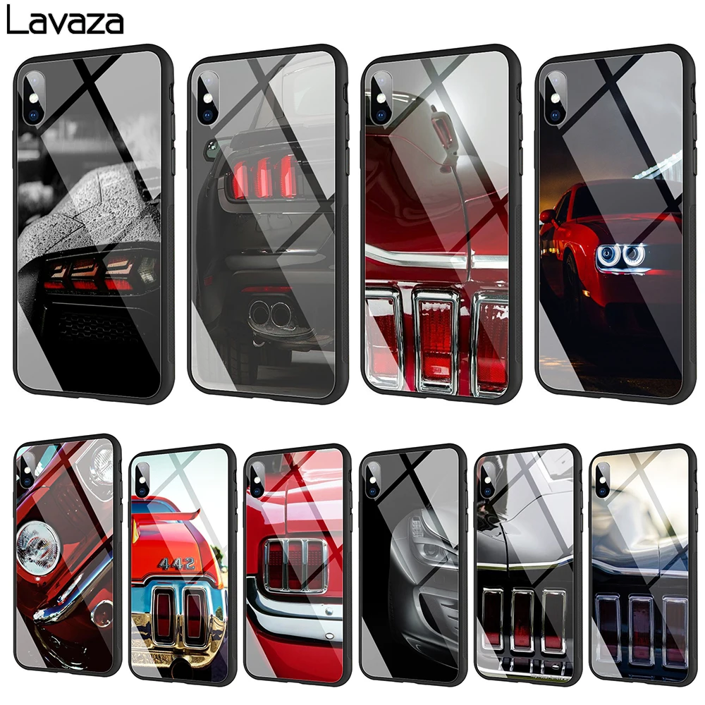 Классический чехол Lavaza из закаленного стекла с задними фонарями MUSTANG для iPhone XS Max