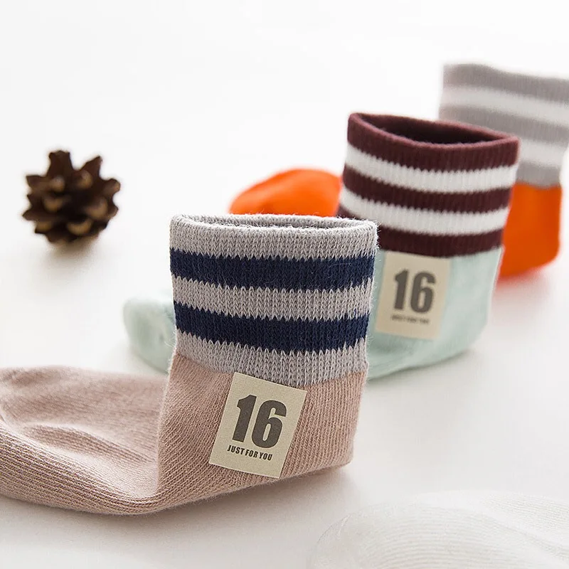 5 пар/лот осенние детские хлопковые теплые полосатые белые спортивные носки для