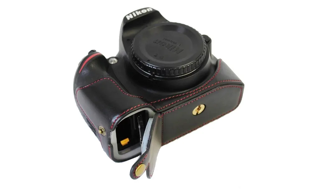 Из искусственной кожи сумка для видеокамеры Nikon D3200 D3300 Половина Чехол Нижняя крышка кофе коричневый черный