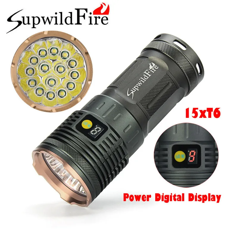 Прямая поставка Supwildfire 50000LM 15 x XM L T6 светодиодный цифровой дисплей для охоты Flashligt 7