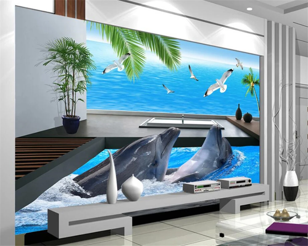 Обои для гостиной спальни 3D обои вид на море вилла балкон дельфин ТВ обои|custom