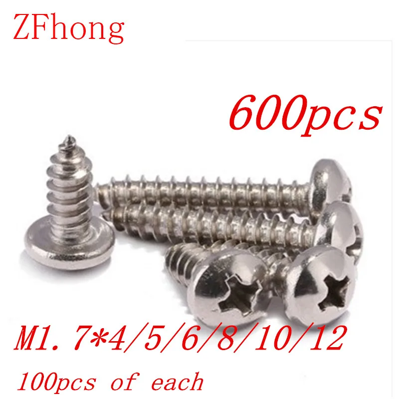 

600pcs M1.7*4/5/6/8/10/12 Stainless steel 304 phillips pan head Self Tapping Screws