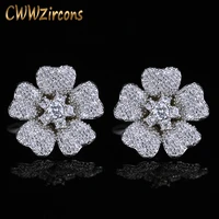 trendy cwwzircons famous brand geometric cubic zirconia stones flower earrings korean fashion women jewelry cz362