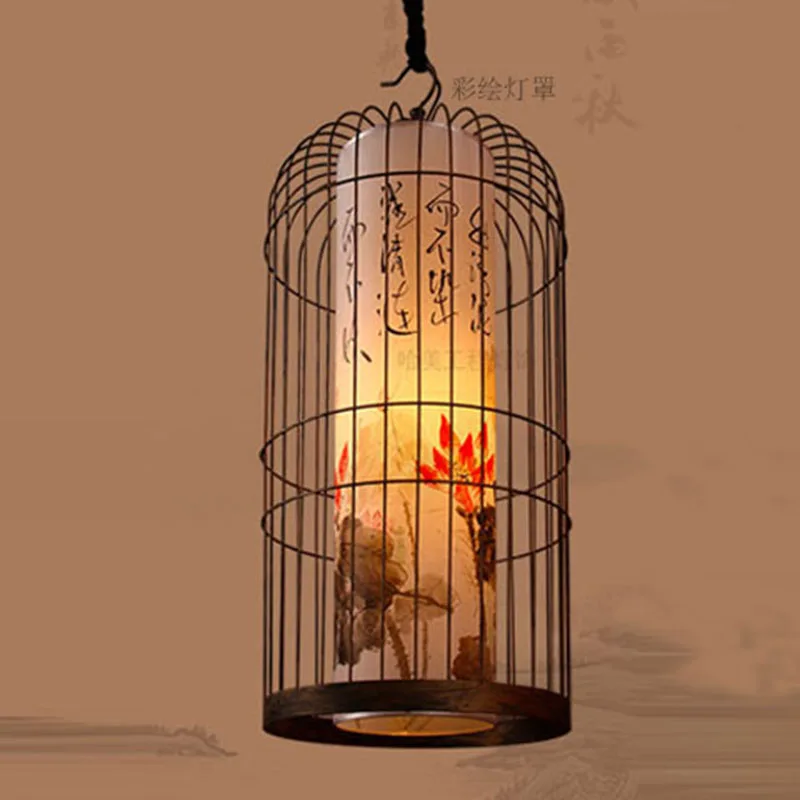 Ручная роспись птичья клетка китайский hanglamp подвесные светильники лампы