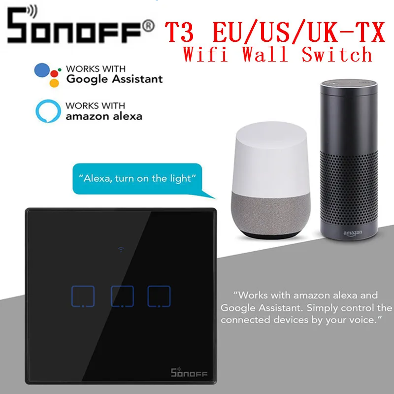 SONOFF T3UK TX Smart Wifi настенный сенсорный выключатель Черный с бордюром умный дом 1/2/3