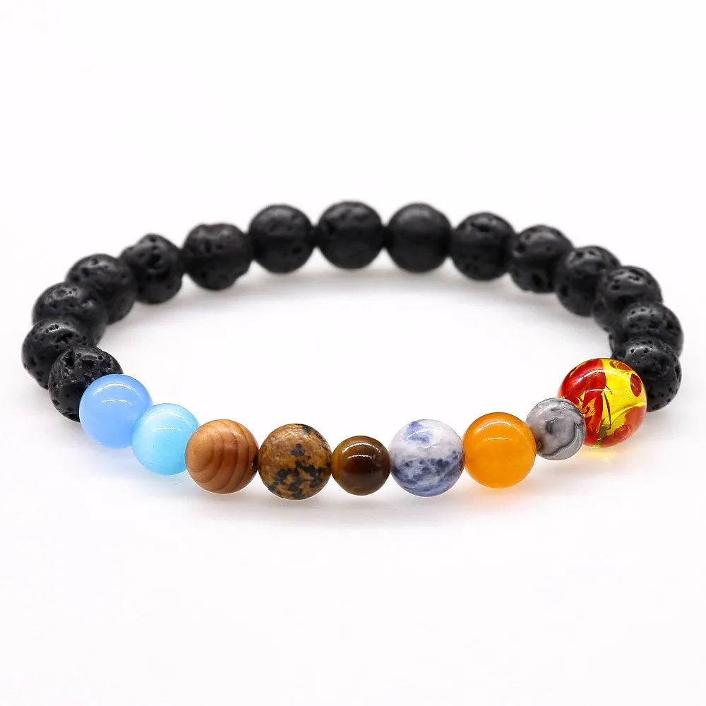 

Universe Galaxy the Nine Planets in the Solar System Guardian Star Natural Stone Beads Bracelet Bangle for Women & Men Gift