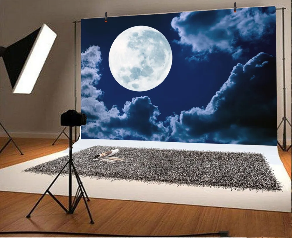 Laeacco Moon Темный облачный сон ребенок портрет ночь живописный фотографический фон