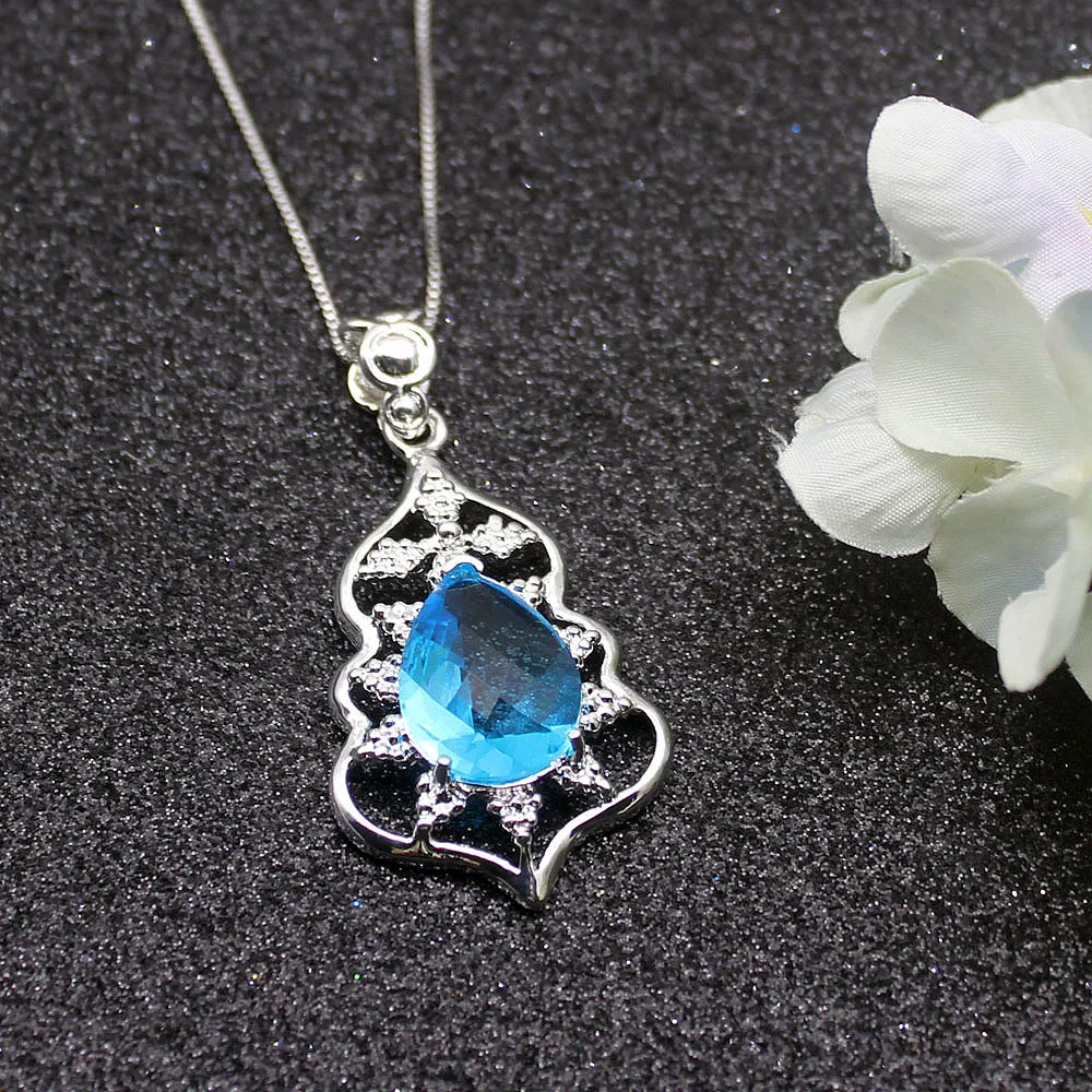 Фото Hermosa Amazing Teardrop London bluetoopaz серебряный цвет для женщин Подвески Подвеска цепочка ожерелье 20 дюймов №3