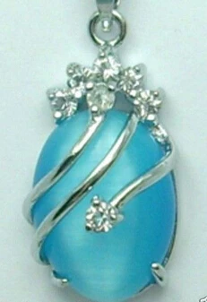 0002293 Новый Голубой нефритовый Кристалл посеребренный кулон ожерелье + Бесплатная