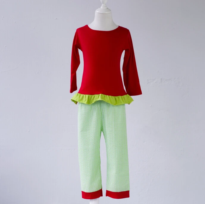 Однотонная простая дизайнерская Пижама с лаймовым топом и красными штанами