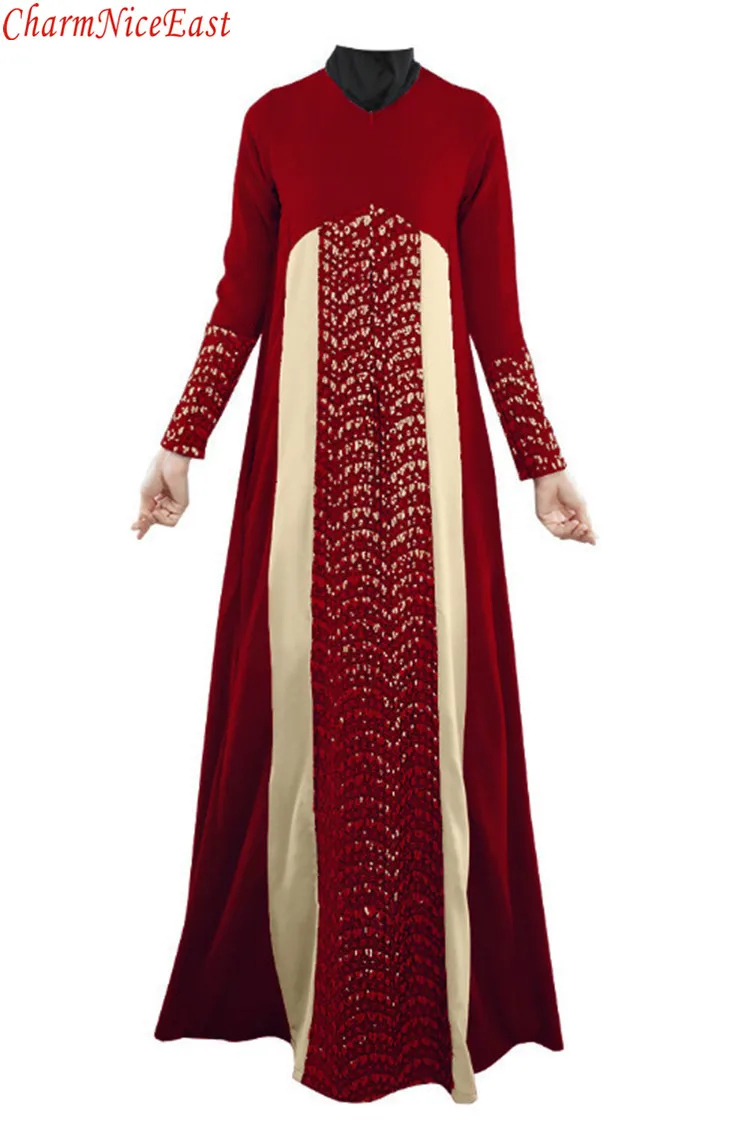 Мусульманские женщины с длинным рукавом Дубай турецкое кружево лоскутное платье