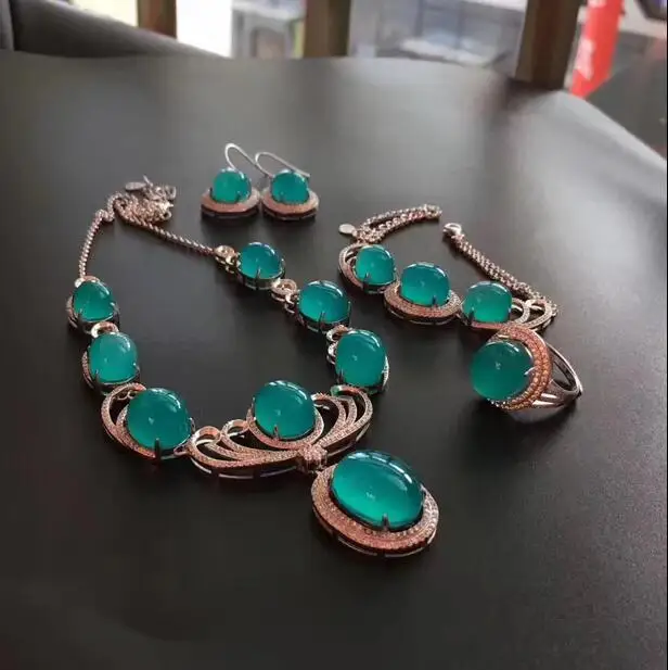 fine jewelry free shipping Amazonite set female Tianhe stone bracelet ring Earring Necklace 925 Silver band fluorescent no | Украшения и