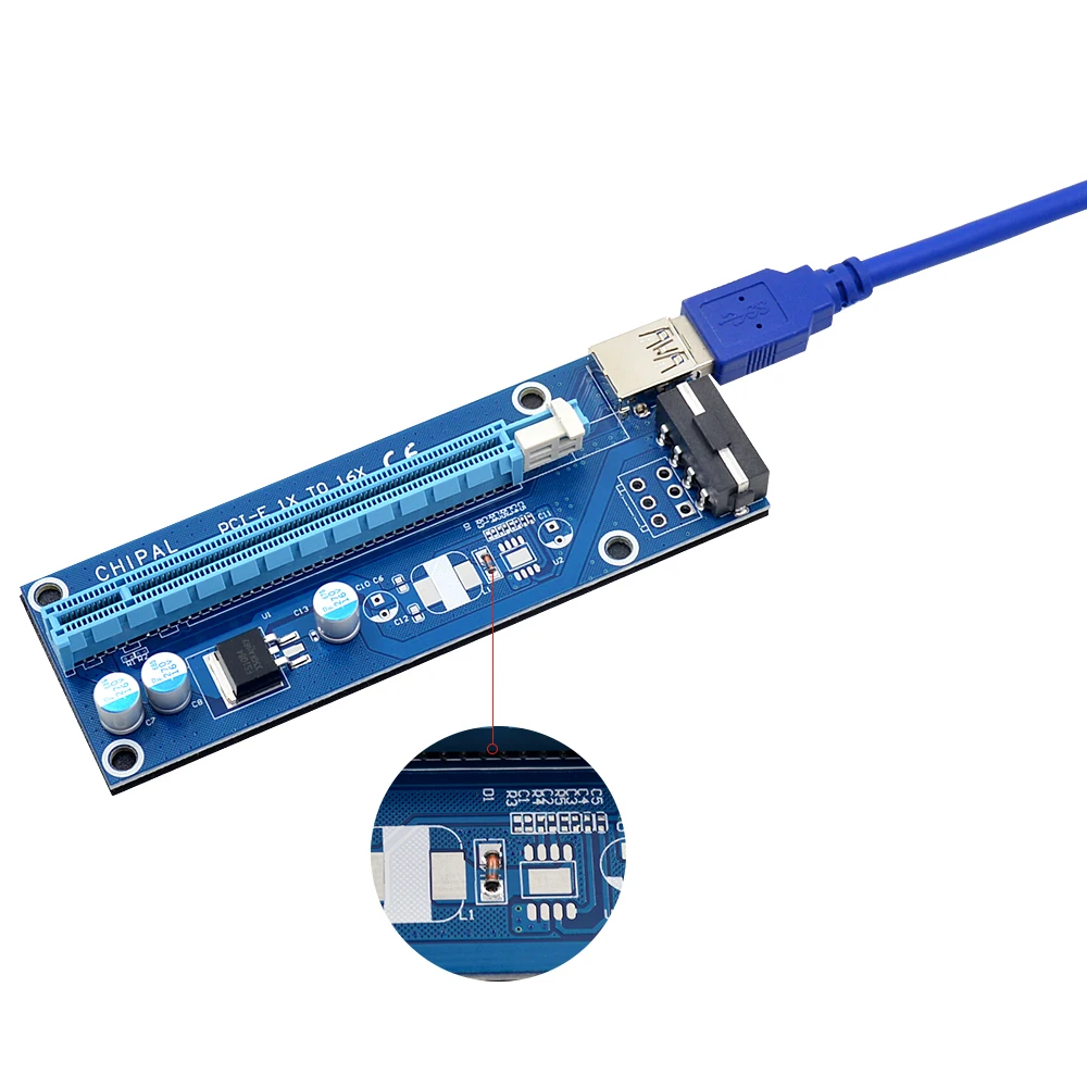 CHIPAL 10 шт. регулятор трубки 1 м VER006 PCI E Riser Card 006 PCIe 1x 16x удлинитель USB 3 0 кабель 4Pin SATA