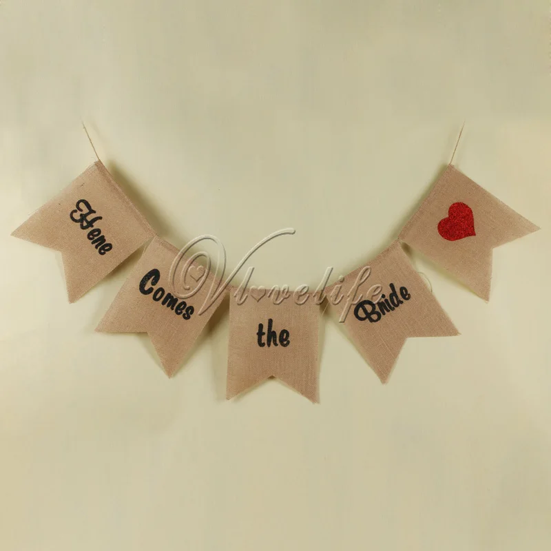 Баннеры &quotсюда приходит невеста&quot знак флажки из мешковины и баннер для