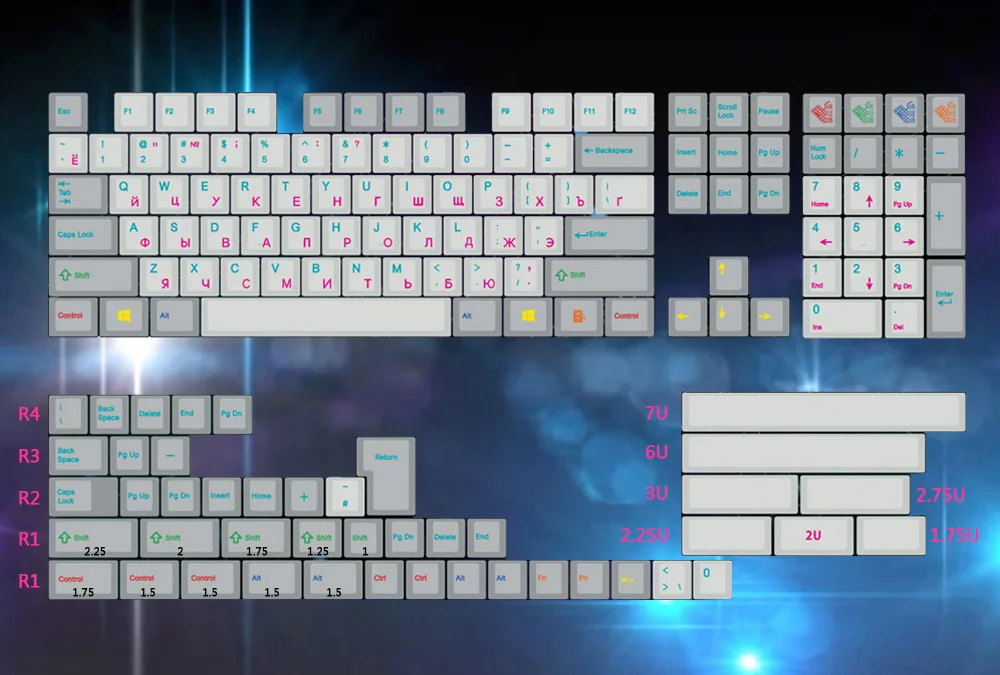 153 клавиш pbt keycap dye subbed 2u 1,75 u shift iso ключи для cherry mx механическая клавиатура полный набор русский keycap