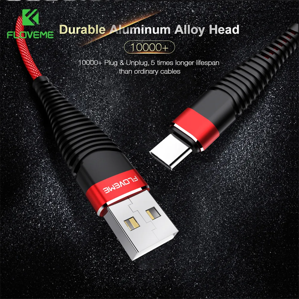 FLOVEME usb type C высокопрочный кабель для samsung Galaxy S8/S9/S10 Plus, шнур для передачи данных, зарядное устройство для телефона Xiaomi Redmi note7 для huawei