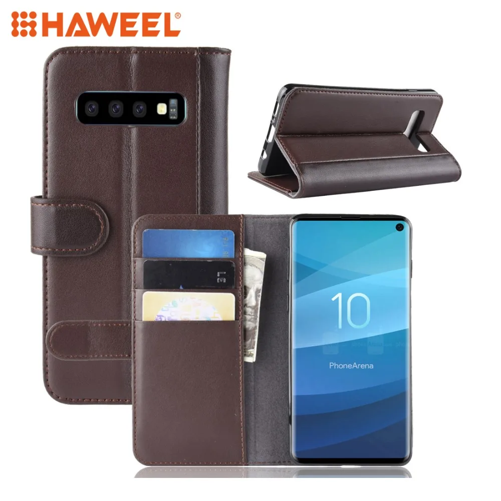 

HAWEEL For Galaxy S10 Case Horizontal Flip Genuine Leather Case Black Brown Business Style with Card Slots & Holder & Wallet