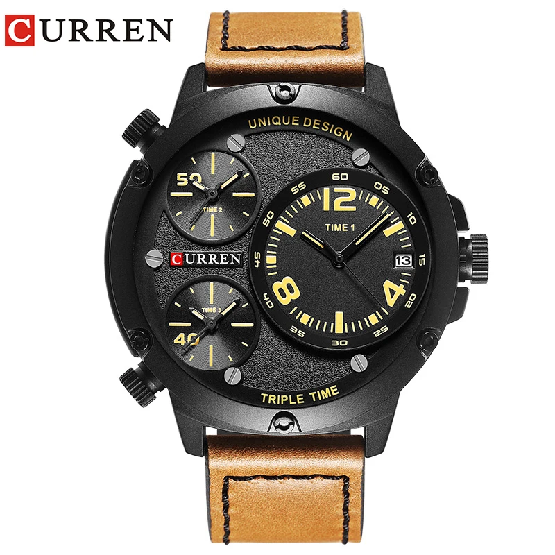 Новинка CURREN 8262 мужские деловые кварцевые часы с несколькими часовыми поясами