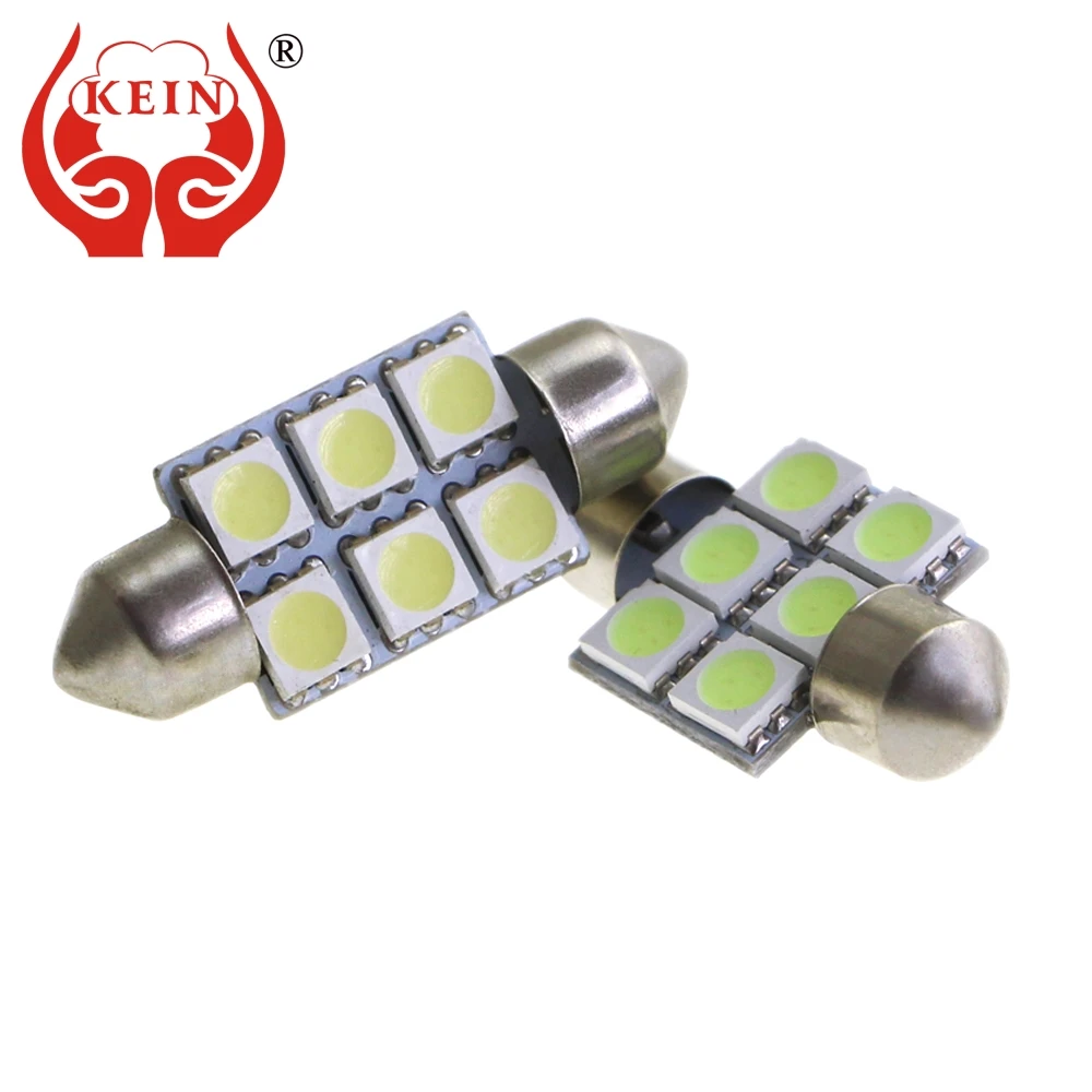 KEIN 10 шт. 31 36 39 41 мм гирлянда led C5W C10W led Автомобильный светильник SV8.5 6smd 5050 внутренняя купол Автоматическая сигнальная лампа белый/кристально-синий