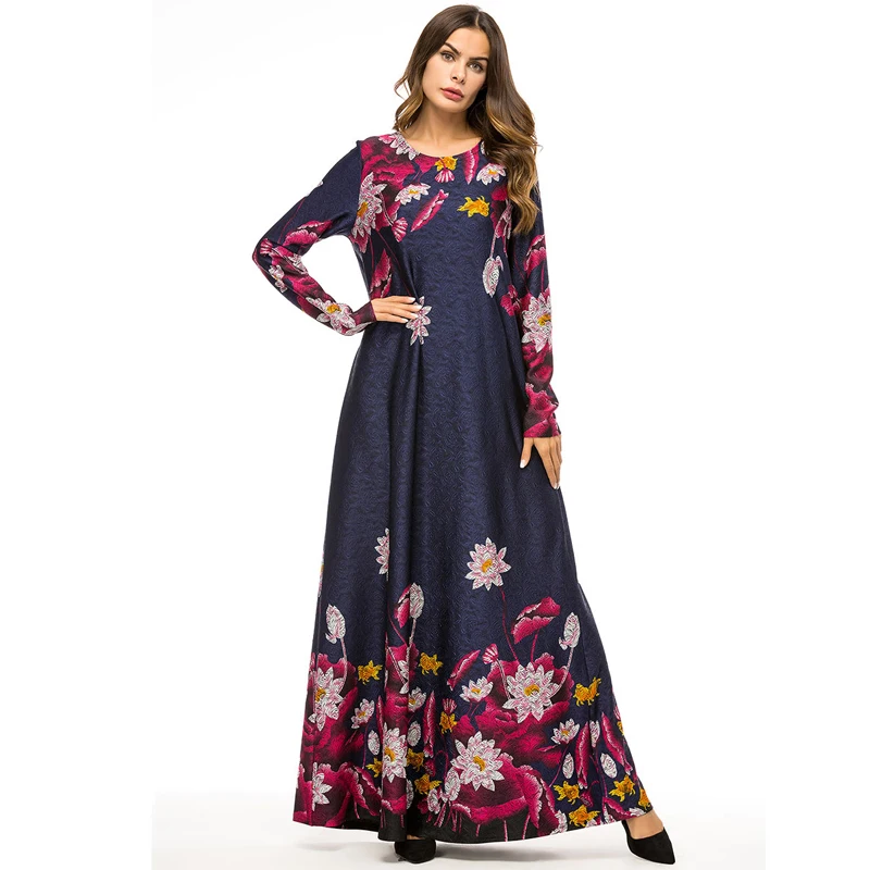 Vestido 2019 ОАЭ кафтан абайя арабское трикотажное хиджаб с цветочным рисунком