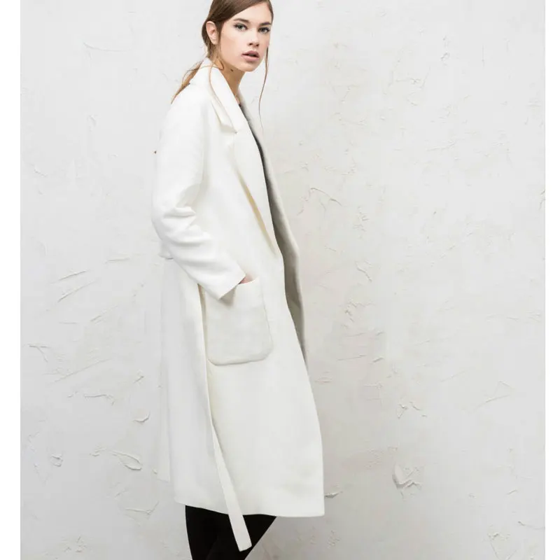2020 Лидер продаж длинный белый Тренч с двумя карманами Женское пальто модный