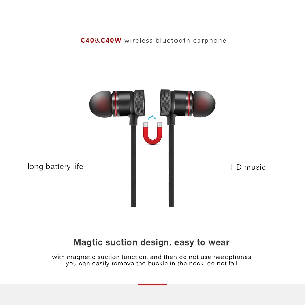 CBAOOO C40 Bluetooth наушники, беспроводная bluetooth гарнитура, спортивная водонепроницаемая Магнитная стерео гарнитура с микрофоном для xiaomi iphone Android