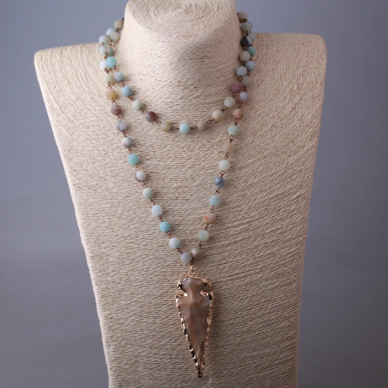 MOODPC модное камни амазонита цепочка с розам женское ожерелье ручной работы из