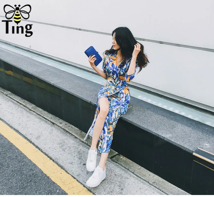 Tingfly, дизайнерское, с принтом Ван Гога, стильное, с v-образным вырезом, макси платье, сексуальные, с высоким разрезом, платья для вечеринок, длинные, для девушек, с цветочным принтом, повседневные, женские, Vestidos
