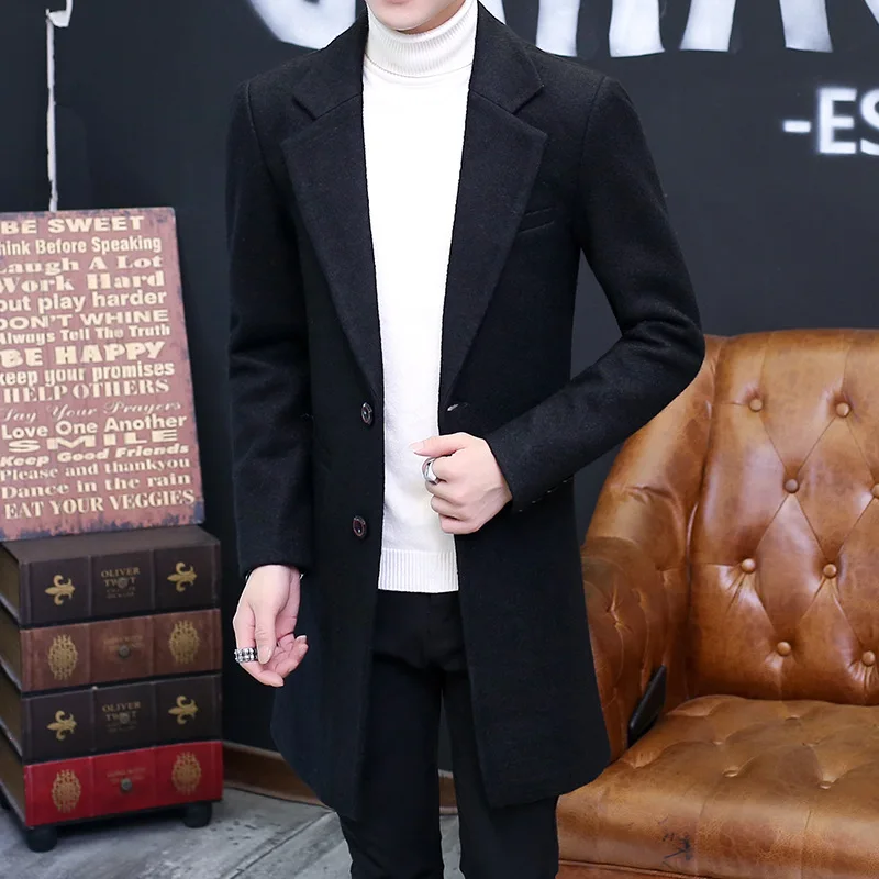 

New winter men's wool coat in the long wool woolen coat jacket coat young men