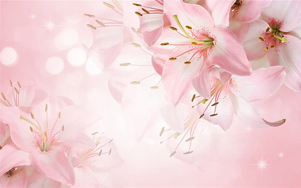 Пользовательские Розовые Обои настенные фрески с цветами лилии для гостиной