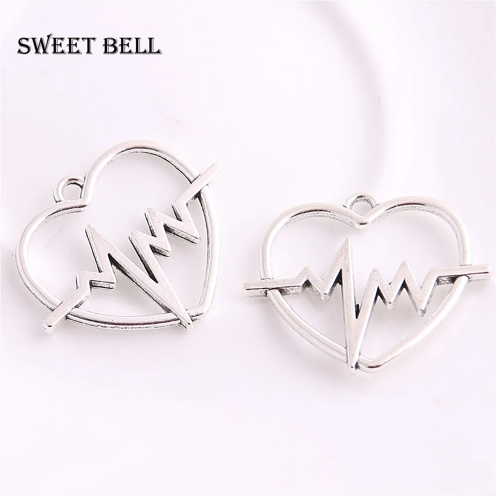 SWEET BELL 30 шт. 24*29 мм сплав цинка сердце электрокардиограмма символ соединители для