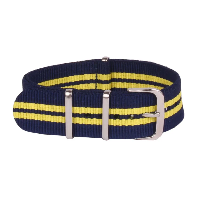 

20 mm Belts Stripe Navy cambo YELLOW Nato Woven Fiber watchband 20mm Nylon Watch Straps Wristwatch Band Buckle Cheap fabric