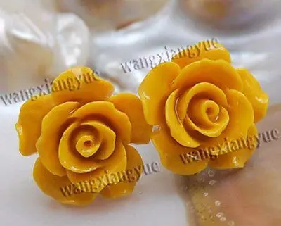 Бесплатная доставка&gt 15 мм желтый морской коралл резные цветочные серьги