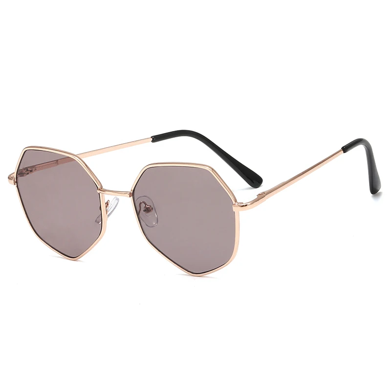 Metal Polygonal Kids Sunglasses UV400 Vintage Cute Sunglasses Girls Boys Goggles Children Sunglasses Glasses Gafas De Sol Mujer - Цвет линз: Coffee
