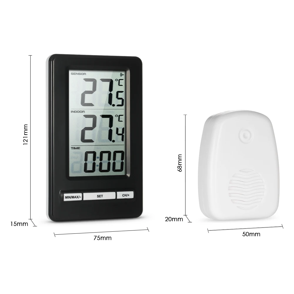 LCD Digital Wireless Thermometer Indoor and Outdoor Temperature Measurement C/F Max/Min Value Display 12H/24H Clock | Дом и сад