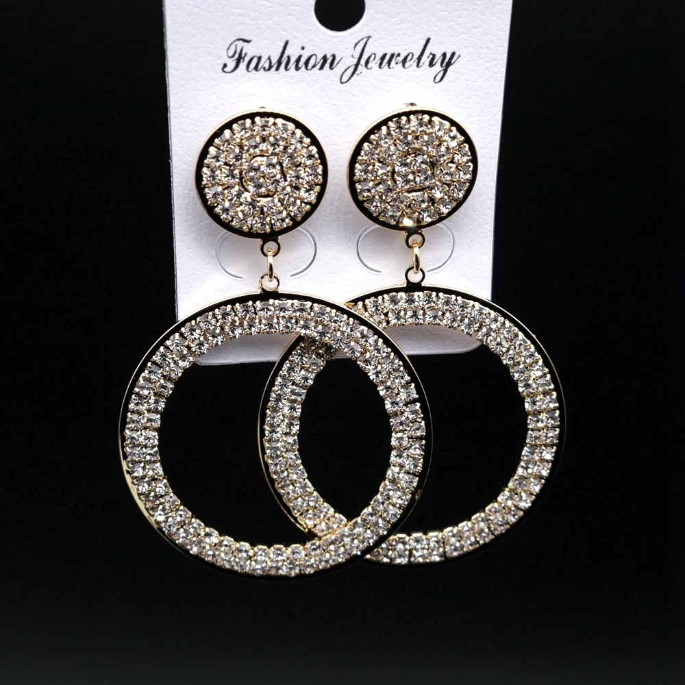 2019 Korean Trendy Long Big Circle Crystal Dangle Earrings Hanging Star Moon Women Wedding Party Fashion Jewelry orecchini |