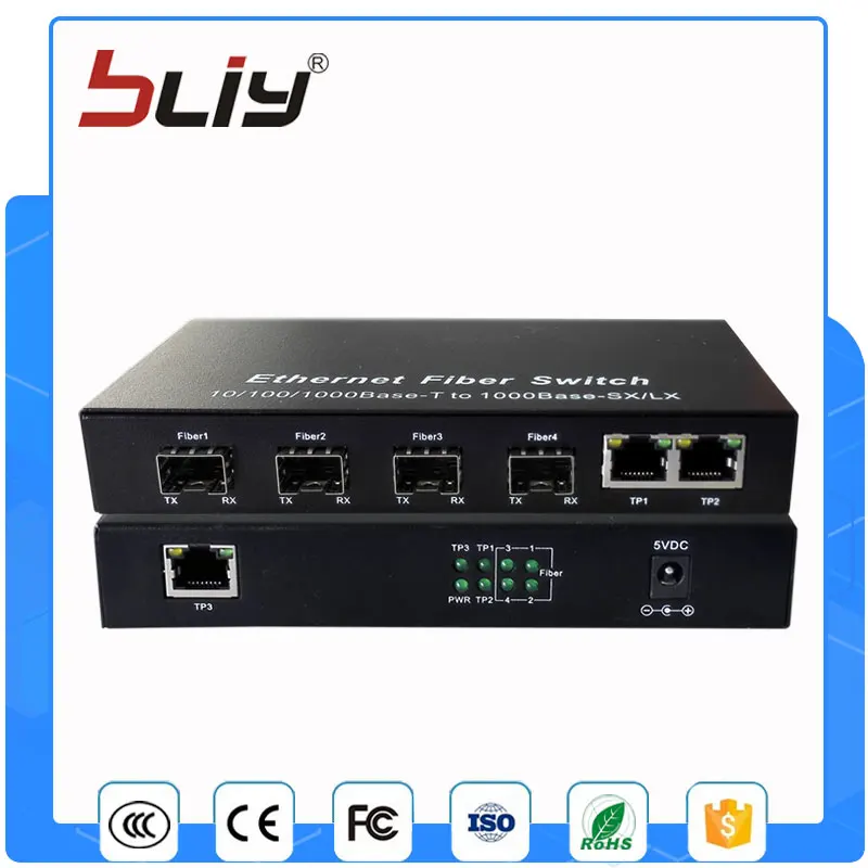4G3E 4 sfp волокно порты до 3 rj45 ethernet конвертер медиафайлов 1000 Мбит/с gigabit оптический