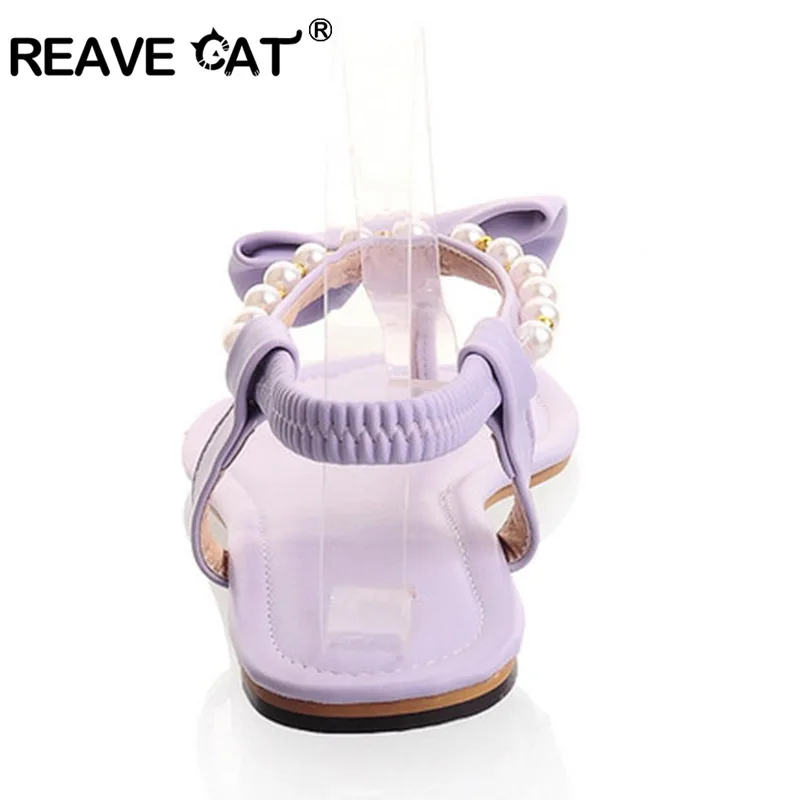 Женские сандалии с бисером REAVE CAT брендовые босоножки больших размеров 31 45 Яркие